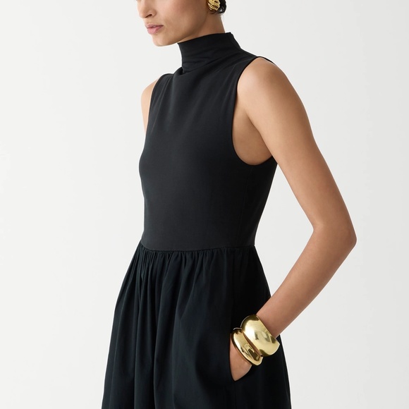 New JCREW Fitted Knit Mockneck Dress with Poplin Skirt - Black BY263 - Picture 4 of 5